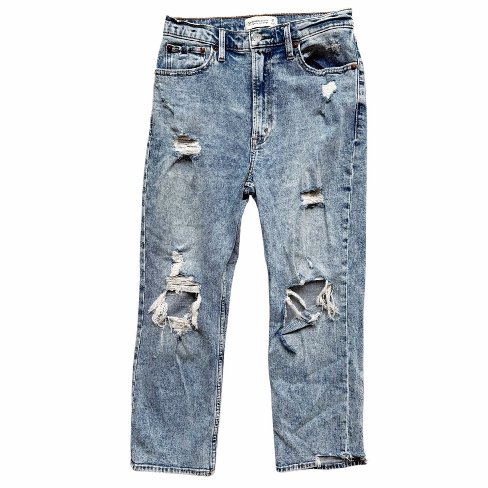 Abercrombie & Fitch Ultra High Rise Ankle Straight Jean Distressed Denim 27 / 4S